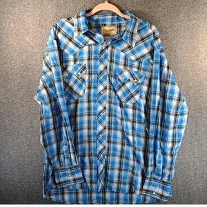 Wrangler Western Fashion Shirt Mens XXL‎ Pearl Snap Western Plaid Cowboy Blue